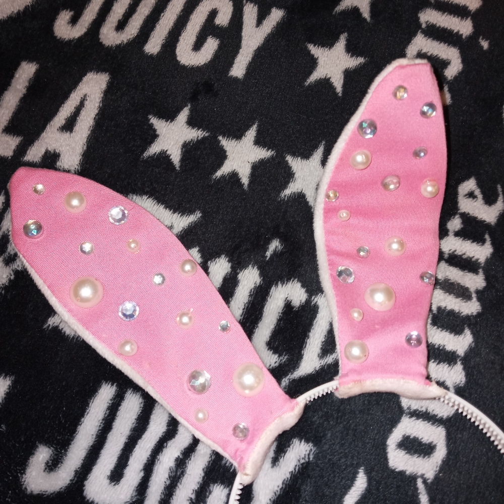 RHINESTONE & PEARL BLING SPARKLY BEDAZZLED HALLOWEEN COSTUME BUNNY EARS